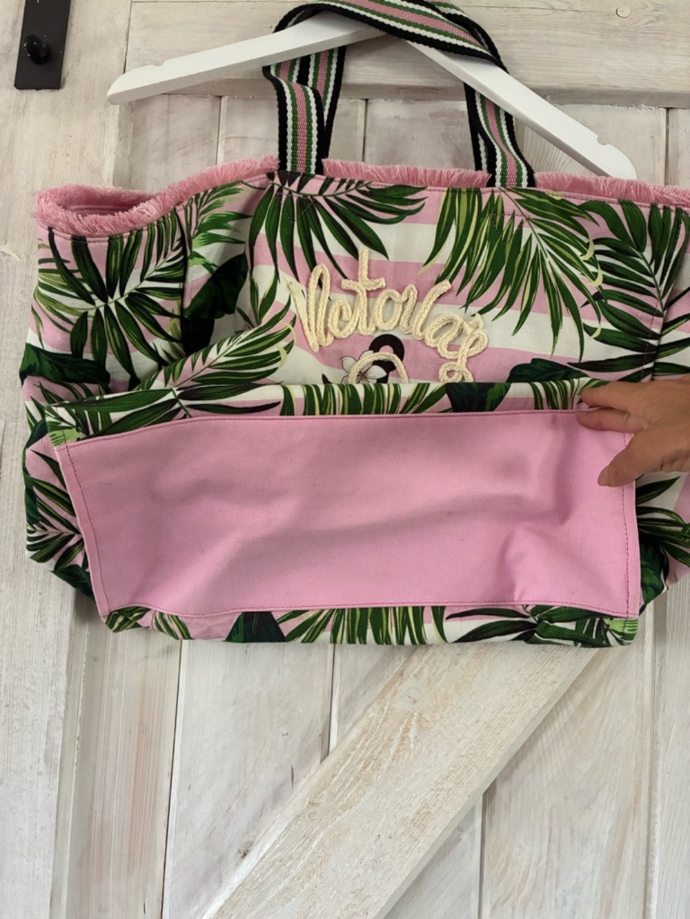 Victoria's Secret Pink & Green Tropical Stripe Tote - Picture 4 of 8